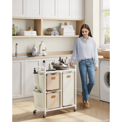 Metal Rolling Laundry Basket with Handles