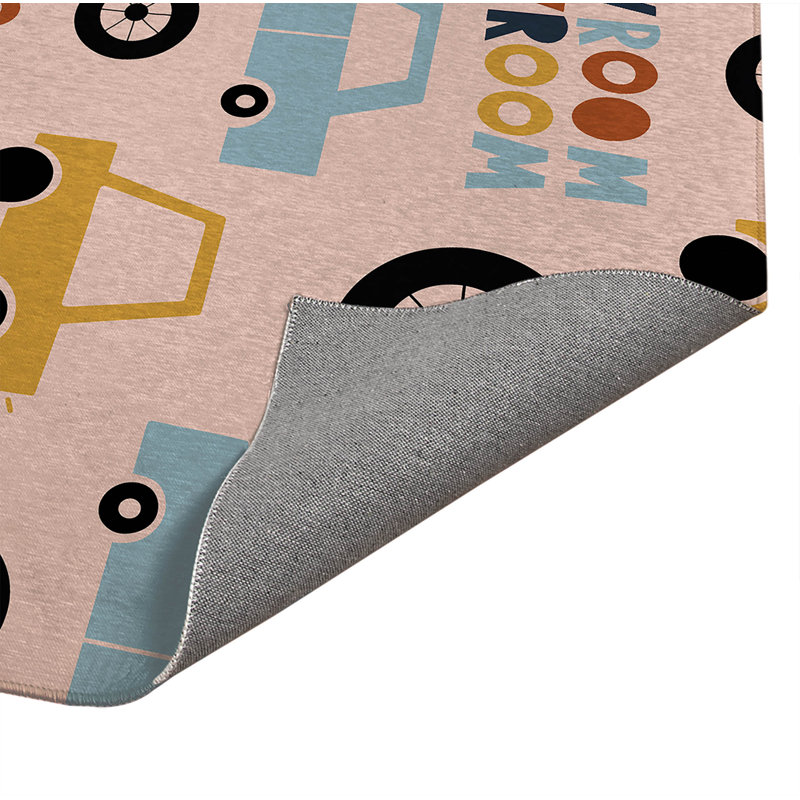 Vroom vroom Colorized Indoor Doormat, 36" W x 60" L, Pink/Gold/Orange