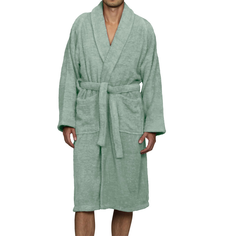 Peignoir mi-mollet en ratine 100 % coton avec poches Finnian, TG, Sauge