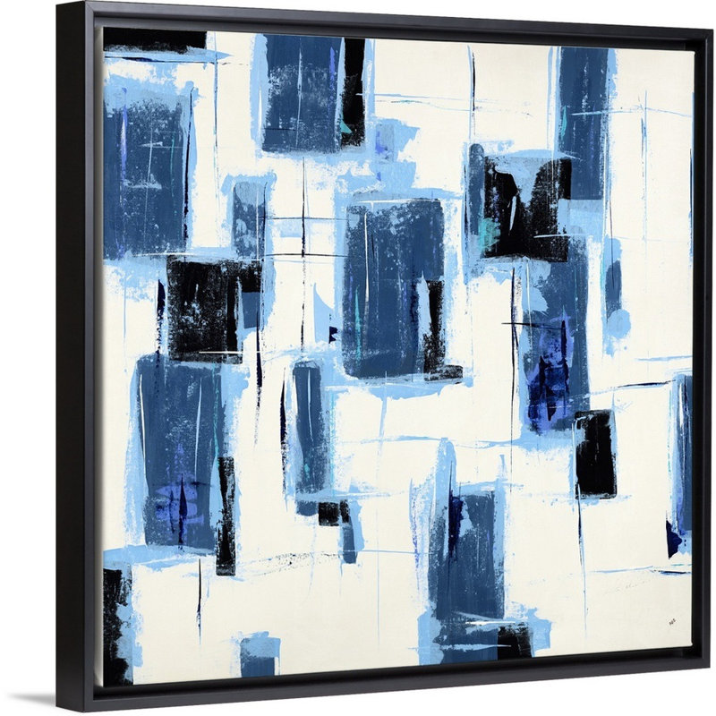 « sensation blue », peinture sur toile, H 37,7 po x l 37,7 po x P 1,75 po, Cadre flottant noir