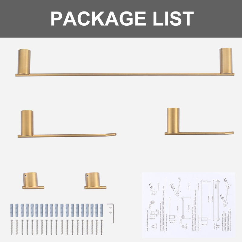 5 - Piece Bathroom Hardware Set, Gold