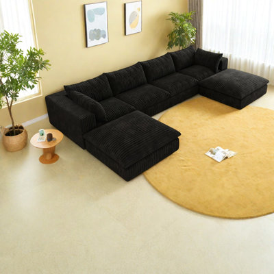 Spacious Cloud Sofa With Corduroy Fabric, Modern Style For Home And Office