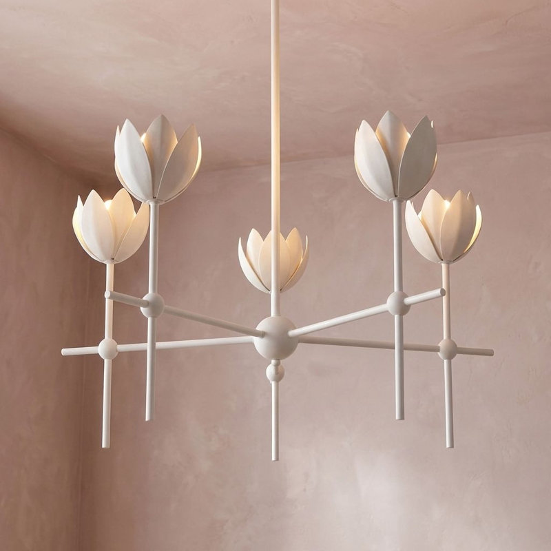 Lustre 5 lumières Meridian en blanc bisque, G9/à deux broches, Oui, Blanc bisque