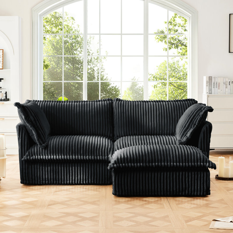Canapé modulaire convertible 2 places en velours côtelé gris avec housse et housse amovible, plusieurs grands coussins moelleux, sièges luxueux et confortables, design en cascade naturel, combinaisons de sièges, amovible