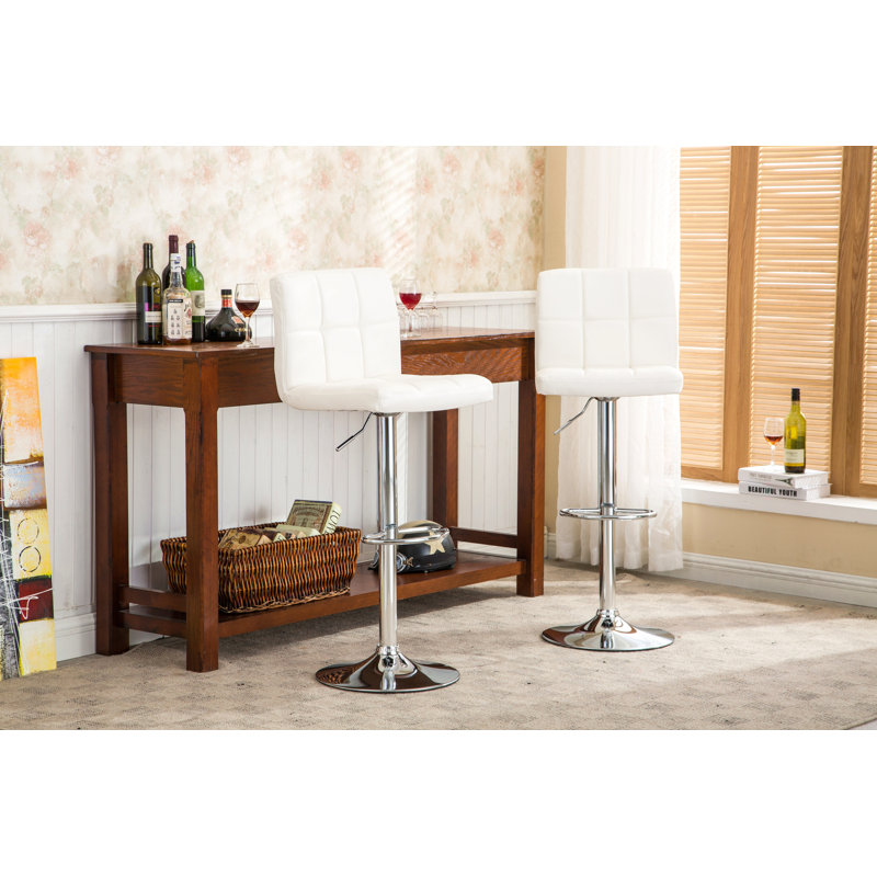 Swivel Faux Leather Adjustable Hydraulic Bar Stool, Set Of 2, White