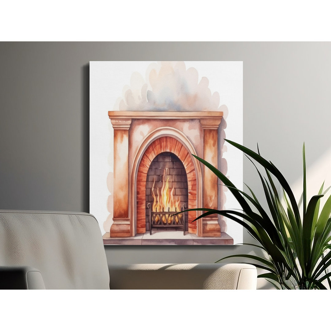 Watercolor Fireplace Canvas Wall Art, Cozy Home Decor, Gallery Wrapped Print, Ready to Hang, Modern Fireplace Canvas, Statement Piece