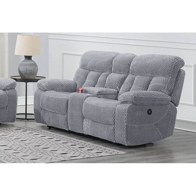 Carlett Polyester Fabric Console Loveseat with Power Footrest, Power, 42" H x 77.5" W x 38" D, Gray 100% Polyester