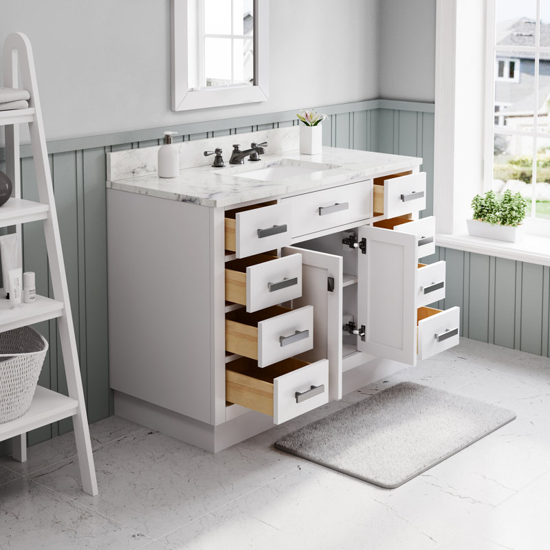 Ensemble de meuble-lavabo de comptoir en marbre blanc pur 48 po Aliodja