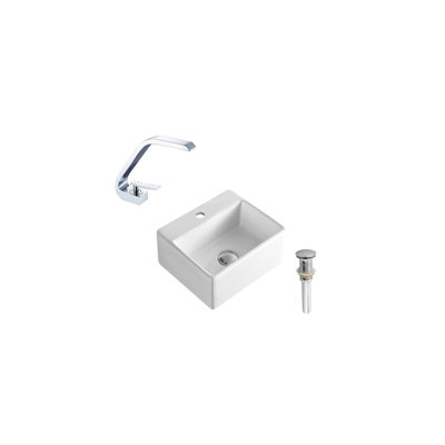 Lavabo de salle de bain mural rectangulaire en céramique blanche avec robinet