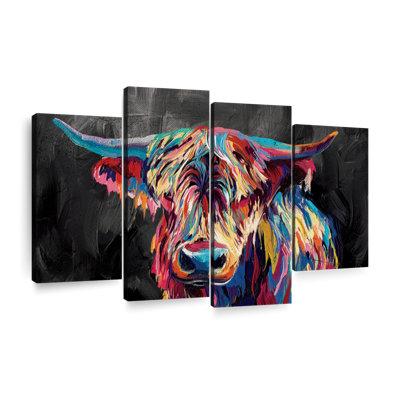 «Colorful Highland Cow», reproduction sur toile
