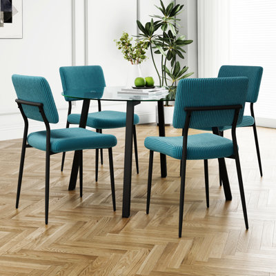 Modern Transparent Glass Dining Table With 4 Seats, Black Metal Legs & Tempered Surface, For Living Room Kitchen Top Chairs, Legs, Appeal