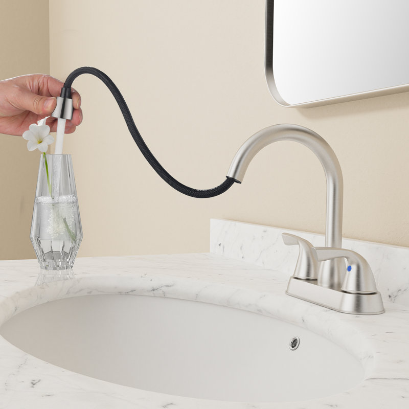 Robinet de lavabo pour salle de bain à 2 poignées avec bec pivotant 360 ° Centreset, Nickel brossé