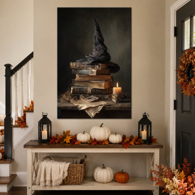 Art mural d'automne d'Halloween, décoration murale de photos d'Halloween, art mural sur toile d'Halloween, style sorcière gothique, toile tendue pour l'entrée ou le salon, 24 po x 36 po