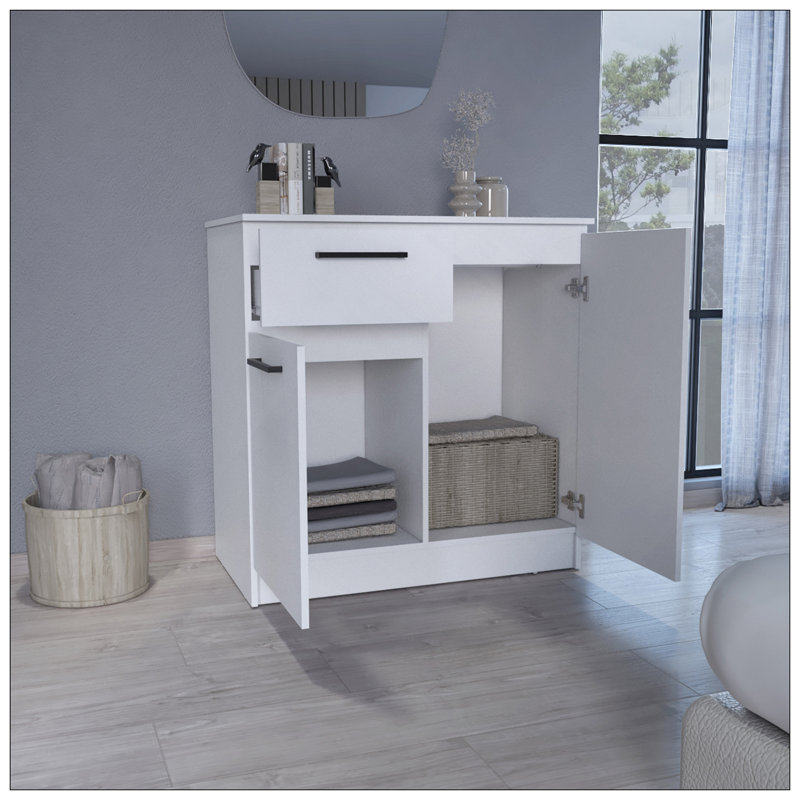 Commode Idaho avec armoires à 2 portes et tiroir, Blanc