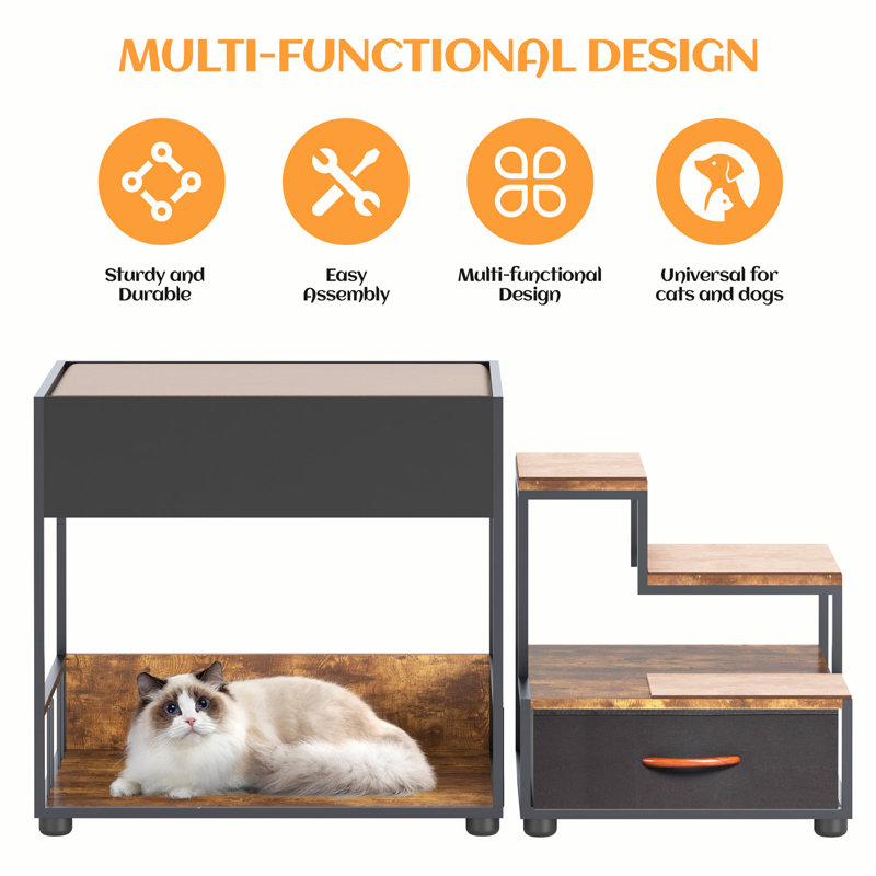 Black and Brown Multi-Level Dog Bed with Storage