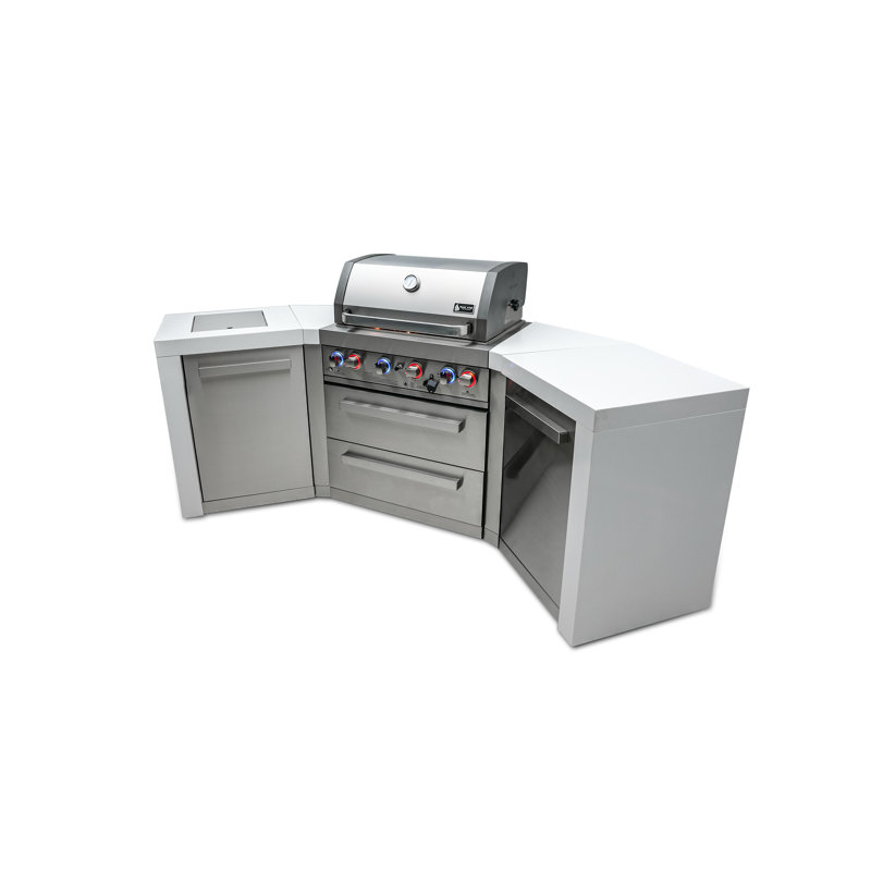 Îlot de cuisine de luxe en forme de U en acier inoxydable avec brûleur latéral à infrarouge l 106 po x P 23 po x H 46 po Mont Alpi + Garantie à vie