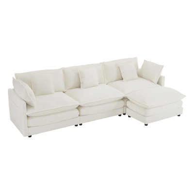 112.6 Modern Sofa Modular Sofa Couch Upholstered Corduroy L-Shape Sectional Sofa With Side Storage Pockets For Living Room