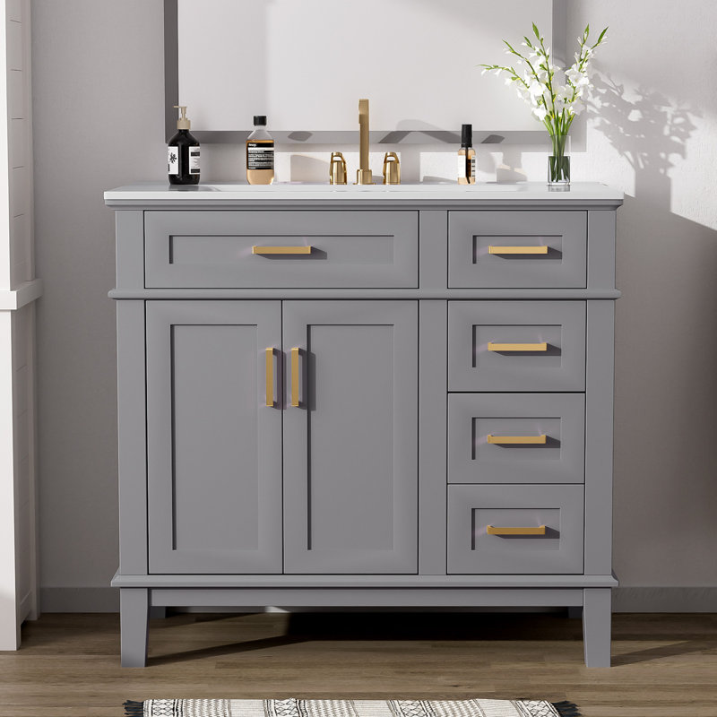 36" Single Bathroom Vanity With Sink, Gray