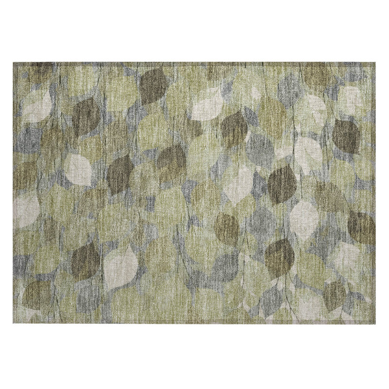 Machine Washable Indoor/Outdoor Chantille ACN2444 Floral Rug, 1'8" x 2'6", Fern