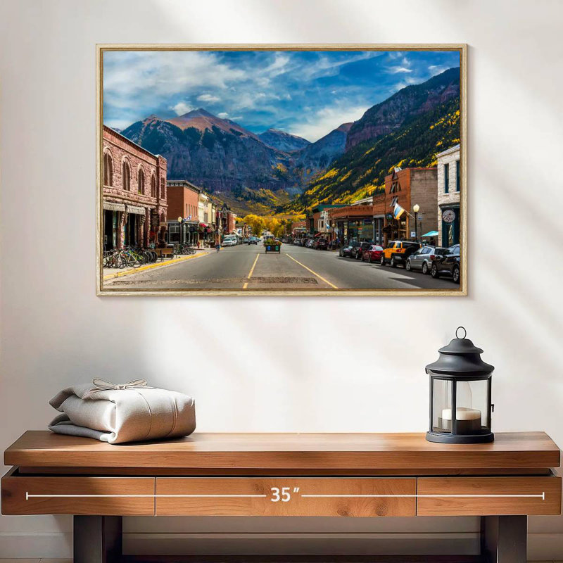 Petite ville de Telluride, 25 po x 17 po, Cadre flottant en bois naturel