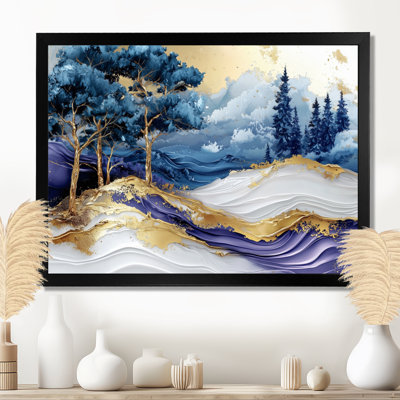 Golden Trees Aurora Over The Marble Peaks IV - Landscapes Framed Canvas Print