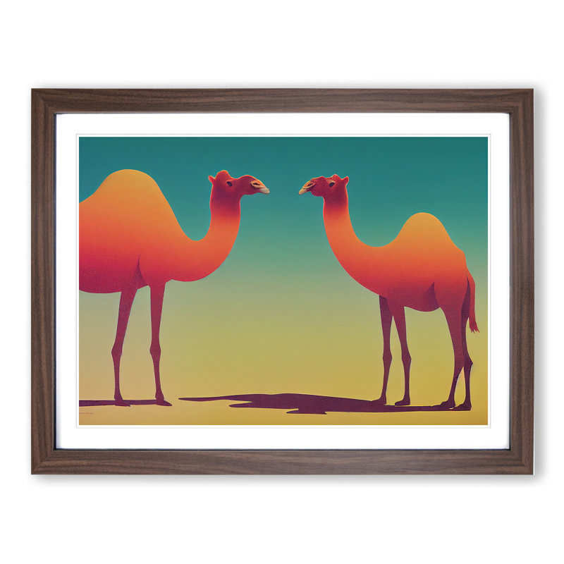 Two Camels - Framed Print, 34cm H x 46cm W x 2cm D, Walnut Framed