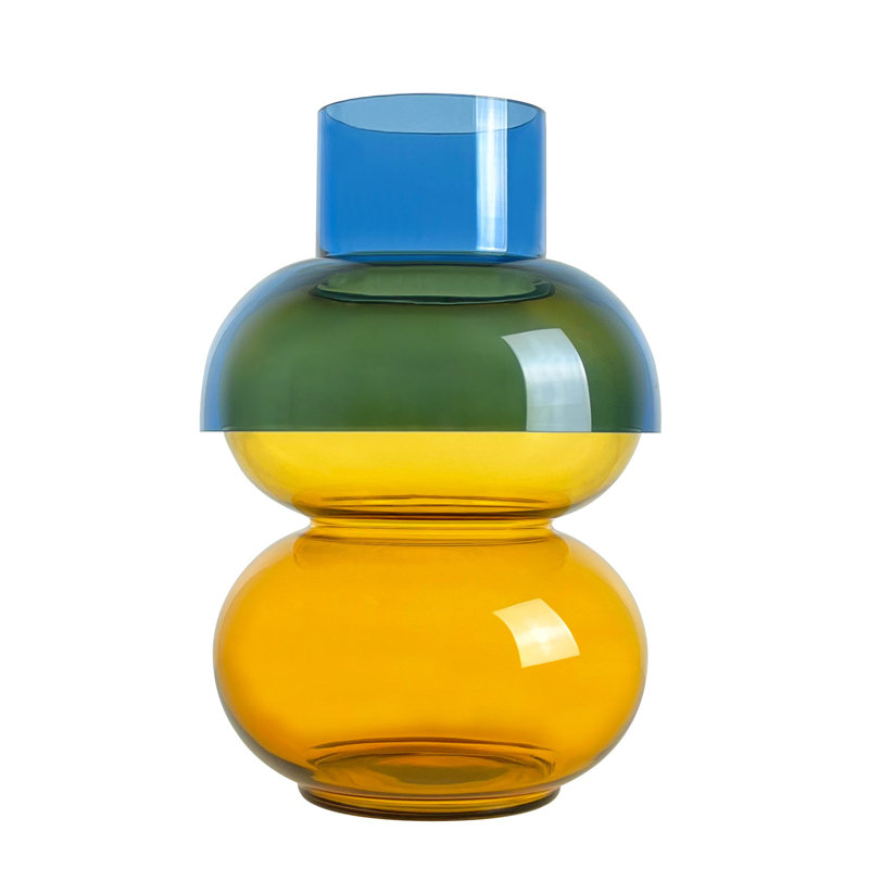XL Blue and Yellow Handcrafted Glass Bubble Vase