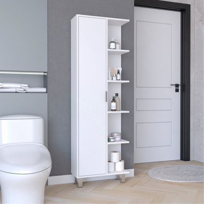 Crovie Linen 63-Inch High Bathroom Cabinet Storage Cabinet With Four Open Shelves