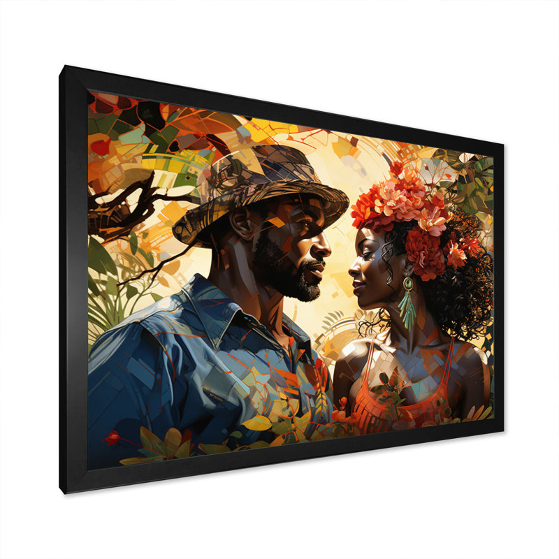 «African Couple Resilient I» - Art mural américain africain, H 16 po x l 32 po x P 1 po, Cadre simple noir