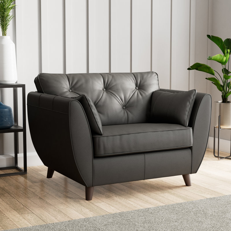 Marylin Leather Snuggle Chair, Raven, Dark Wood