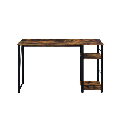 Bureau à 2 étagères en chêne vieilli et noir avec structure métallique