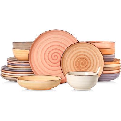 Ceramic Plates and Bowls Sets,24 Pieces Dinnerware Sets for 6,Scratch Resistant Dish Set for holiday gathering,Dishwasher & Microwave Safe, Maillard