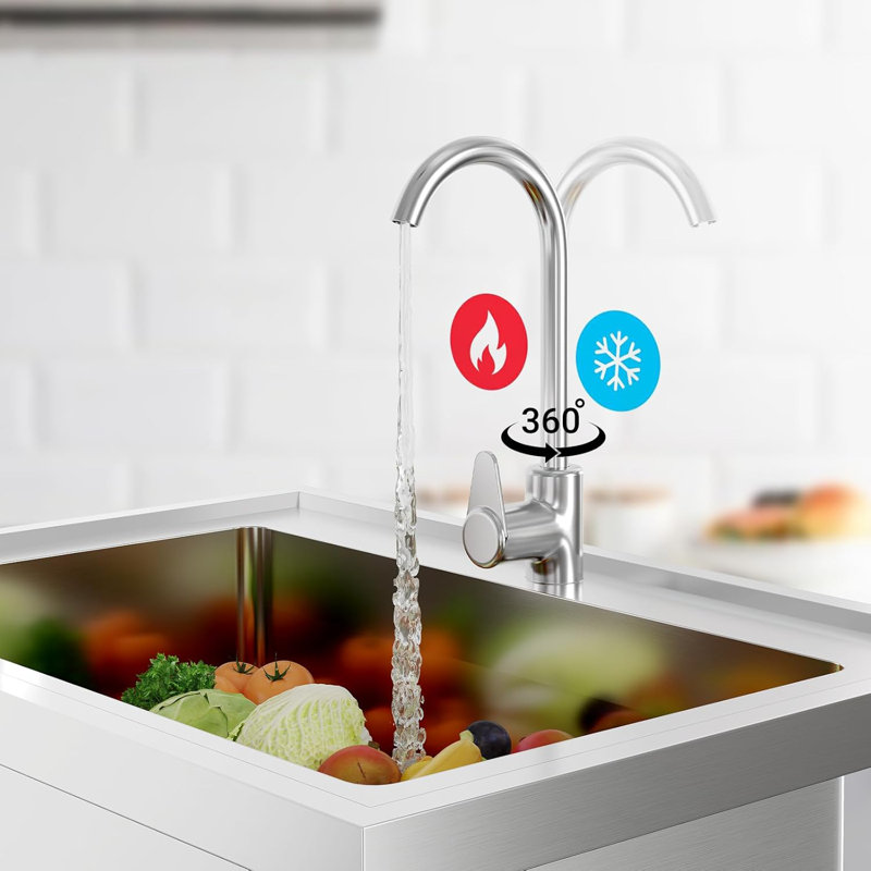 Stainless Steel Utility Sink, Free Standing Laundry Kitchen Sinks with Faucet, Cold/Hot Water Pipe & Storage Shelves, 28in Commercial Single Bowl Sink for Food Prep, Washing