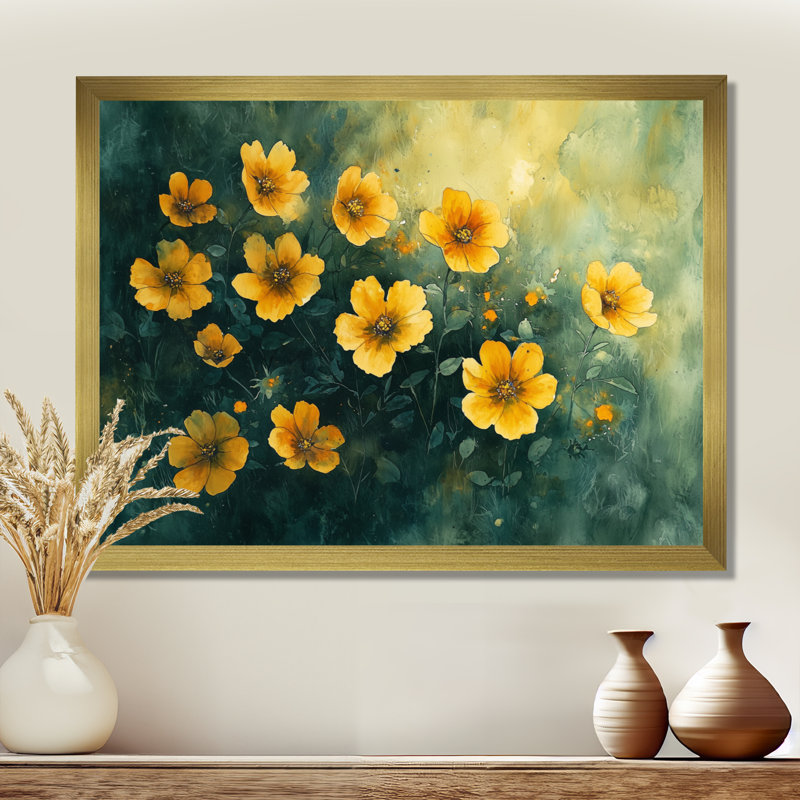 Golden Hour Poppies In Summer IV - Coquelicots, impressions sur toile, Reproduction d'une seule photo avec cadre, Doré