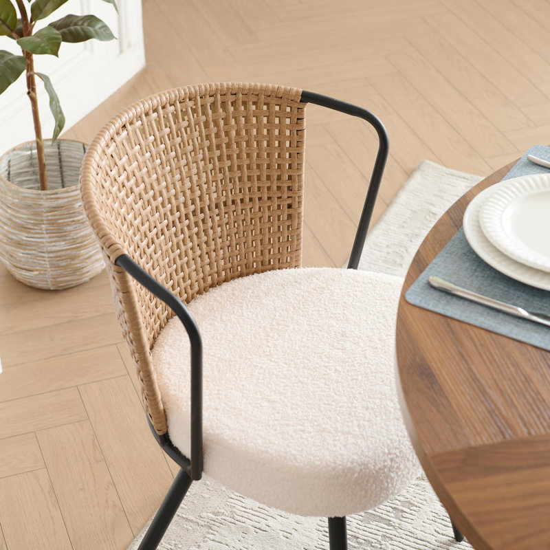 19" Seat Height Rattan Dining Chair - Wingback Dining Room Seat With Metal Legs For Home, Kitchen(Set of 2), 2, Natural