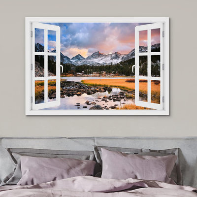 Window Scenery " Sunset Snowy Mountain Forest "