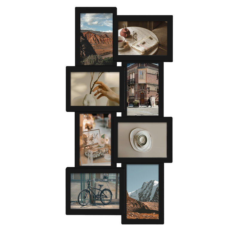 Asymmetrical Staggered 8 Opening Collage Frame, Matte Black Finish, Black