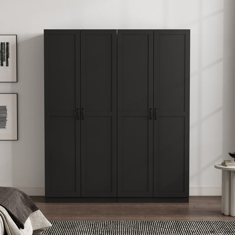 Cornelia Modern Storage Closet with 4 Fixed & Adjustable Shelves in Black, Black