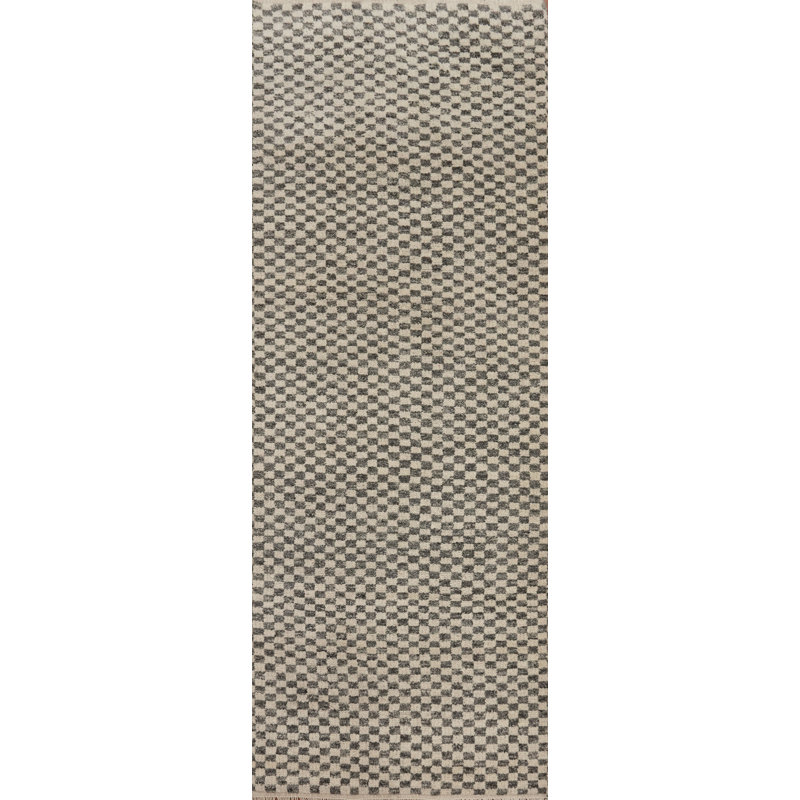 Tapis de couloir all-over à carreaux de style moderne Gabbeh 3 x 8