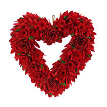 14'' Valentine Wreath Heart Door Wreath for Front Door Wall Window Romantic  Decor, 2 Tier Plastic Valentines Day Love Heart Wreath with Bowknot for