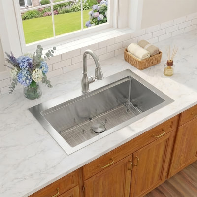 33-Inch Workstation 16 Gauge 304 Stainless Steel Drop-In Top Mount Kitchen Sink Single Bowl With Accessories