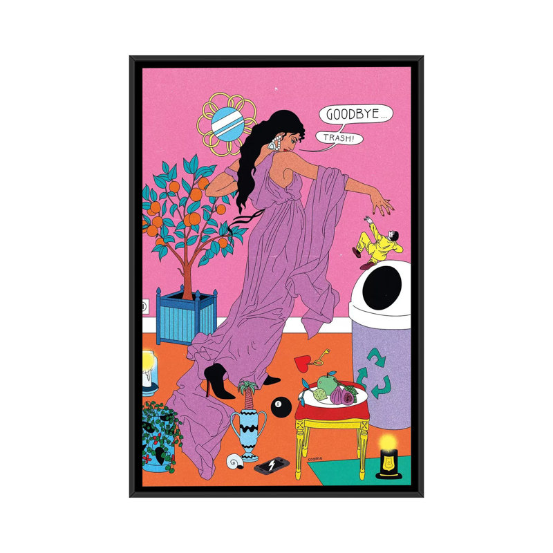 Goodbye Trash par Cosmo - impression d'art graphique, H 40 po x l 26 po x P 1,5 po, Pas de tapis, Toile avec cadre noir