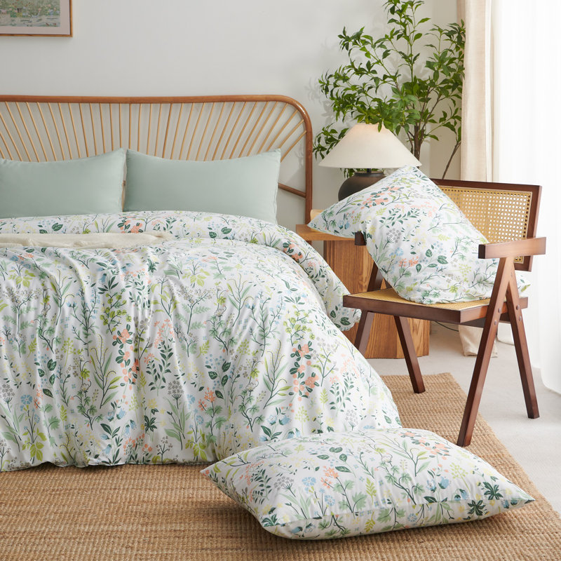 Nayoroom 3 Pieces Boho Floral Green Botanical Comforter Set With Colorful Flower Print Pattern Soft Comfortable And Lightweight Microfiber Bedding Set