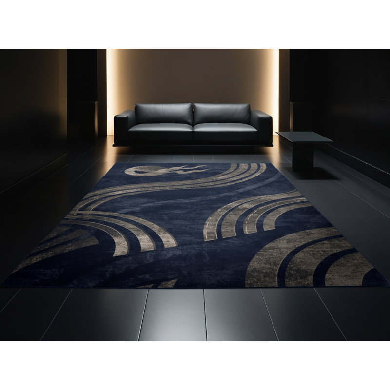 Soft Plush Eslinger Halloween Modern & Contemporary Abstract Area Rug in Gray – Navy Binding, 6x9
