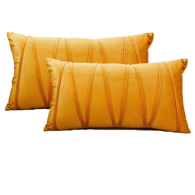 Set Of 2 Throw Pillow Velvet Chevron Lines Cushion Covers, Orange