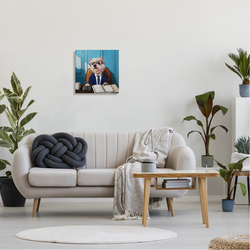 "Office Worker Terrier Dog", art mural par Lucia Heffernan, H 17 po x l 17 po x P 1,5 po