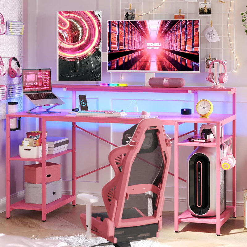 Yateley Metal Base Computer Desk, Pink