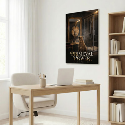 Lion And Cub Mirror Reflection Primeval Power Canvas Wrapped Wall Art Oil Painting Print Set Of 1
