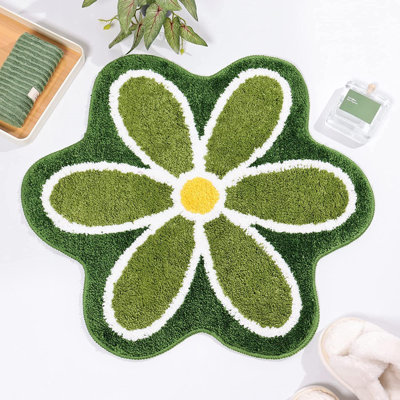  Green Flower Bath Mat For Bathroom Floor, Small Anti Slip Water Absorption Bath Rug,  Soft And Fluffy Bathroom Rug, Fun Decorative Machine Washable Bathtub Mat
