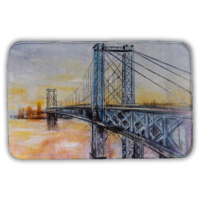 Abstract brooklyn bridge Bath Mat with Non-Slip Backing - Quick Dry Memory Foam Bathroom Rug - Absorbent - Modern Plush Spa-Style - Machine Washable